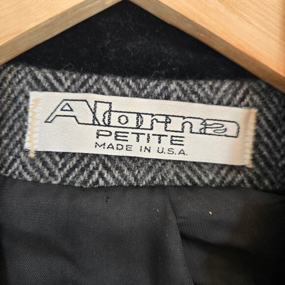 Adonna Women Vtg 90s USA Wool Blend Herringbone Double Breast Velvet Trim Coat S - Picture 3 of 12